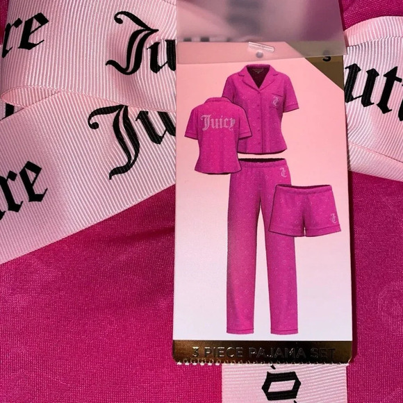 Juicy Couture 3 Piece Pink PJ Sleepwear Top, Pants & Shorts Set New Size XL - Picture 2 of 6